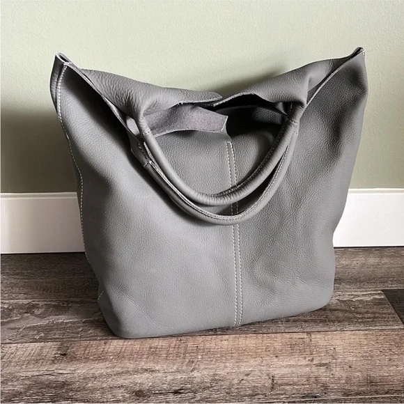 NWOT Gray Leather Tote Bag - Picture 9 of 12
